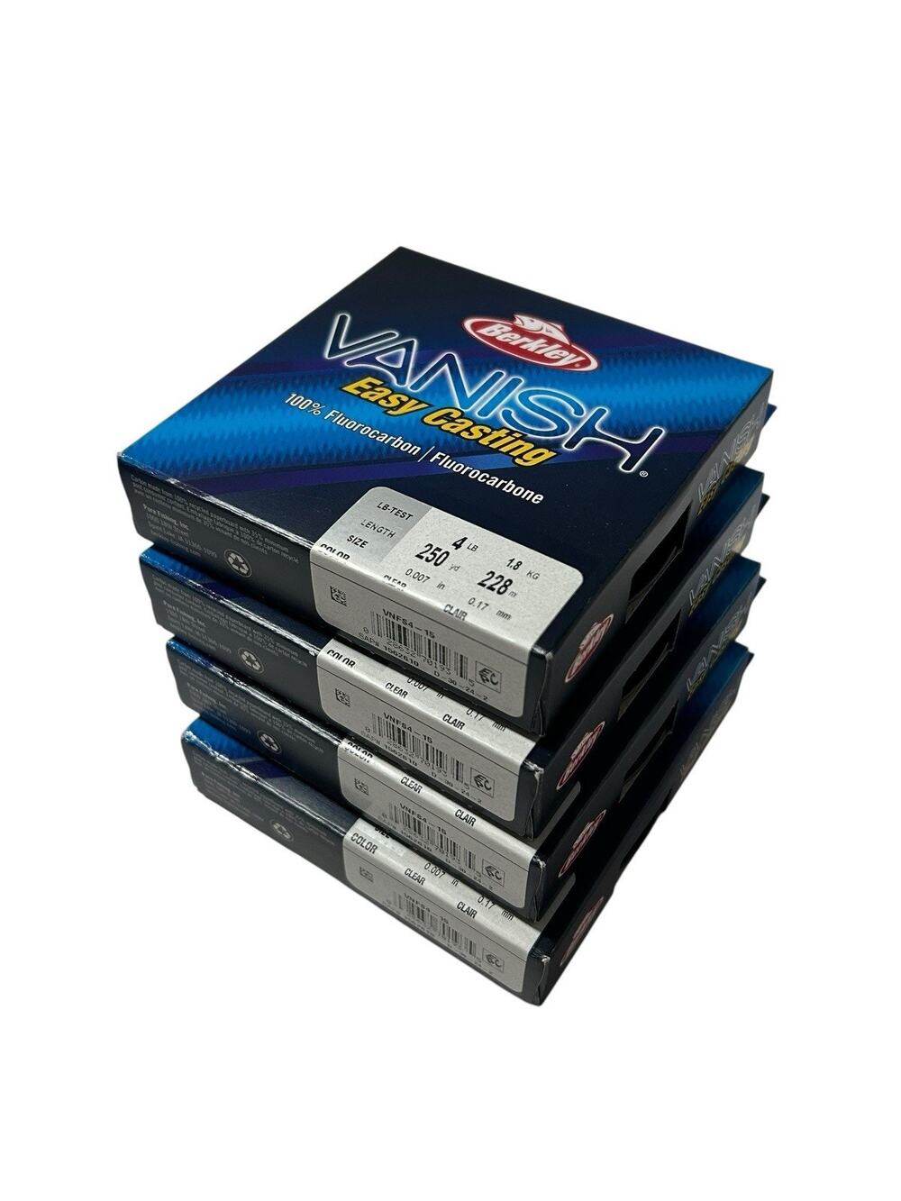 LOT OF 4 Berkley VANISH 4 LB 250 Yards Clear New Fluorocarbon Fishing Line